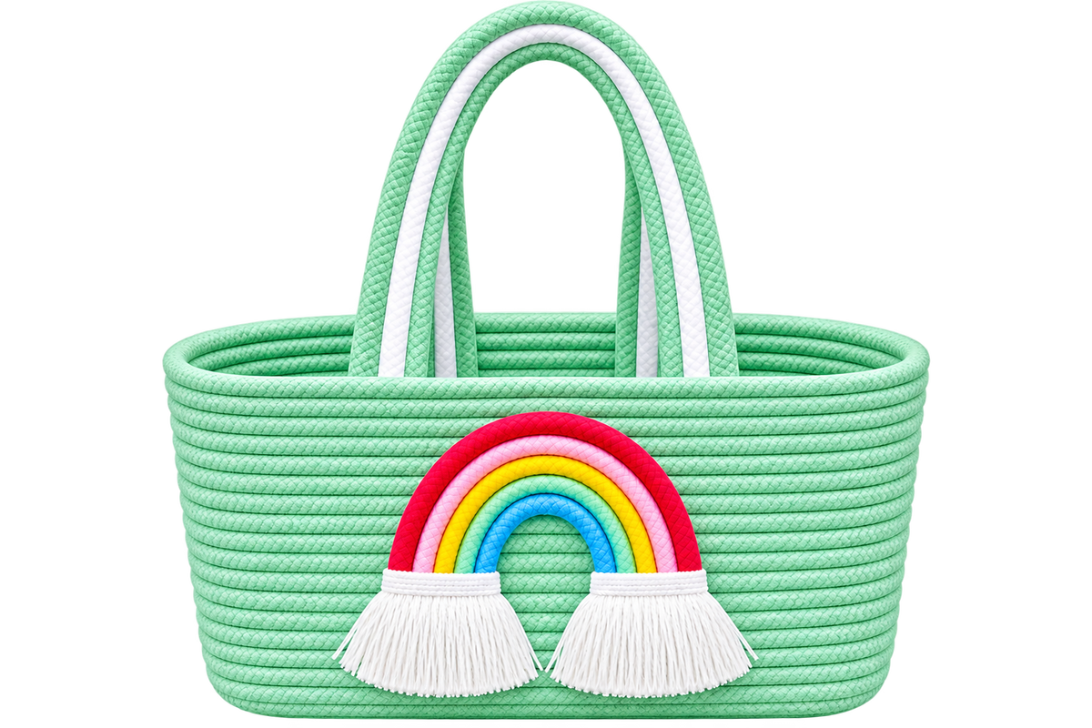 Jutepie Rainbow Rope Tote Bag – Handmade Braided Cotton Bag with Tassels | 10 × 6 × 6 Inch | Multiple Colors