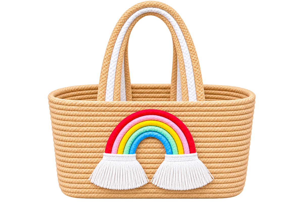 Jutepie Rainbow Rope Tote Bag – Handmade Braided Cotton Bag with Tassels | 10 × 6 × 6 Inch | Multiple Colors