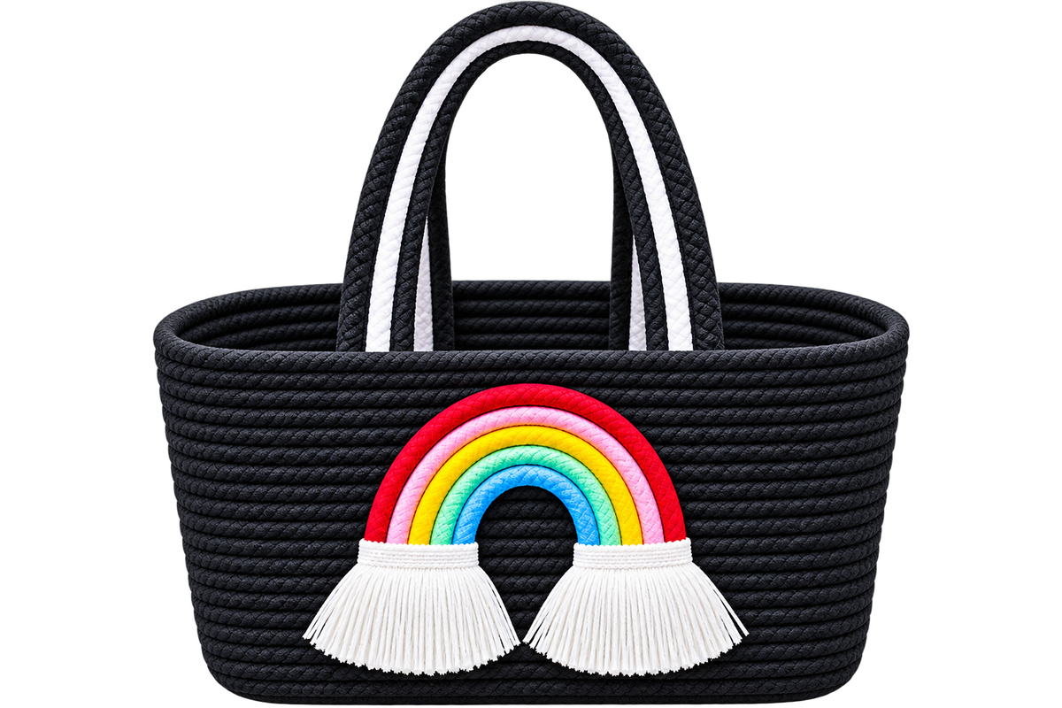 Jutepie Rainbow Rope Tote Bag – Handmade Braided Cotton Bag with Tassels | 10 × 6 × 6 Inch | Multiple Colors