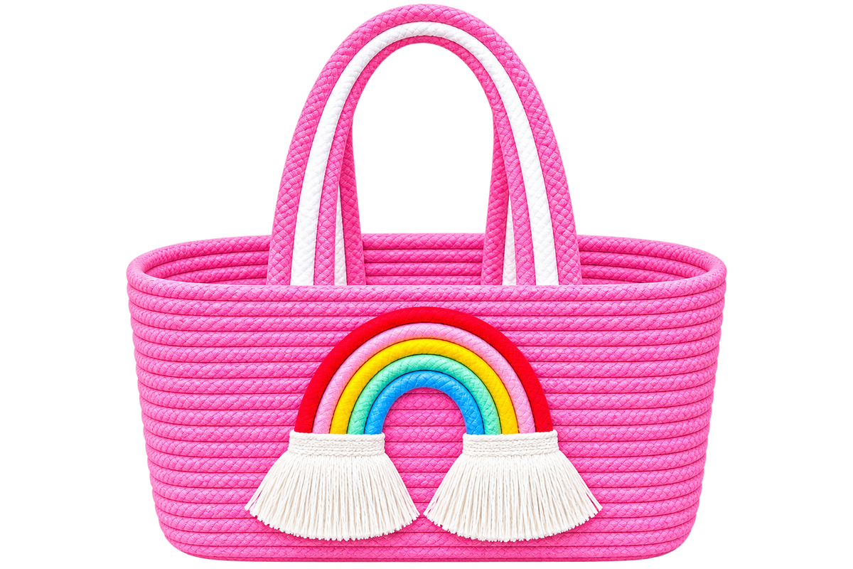 Jutepie Rainbow Rope Tote Bag – Handmade Braided Cotton Bag with Tassels | 10 × 6 × 6 Inch | Multiple Colors