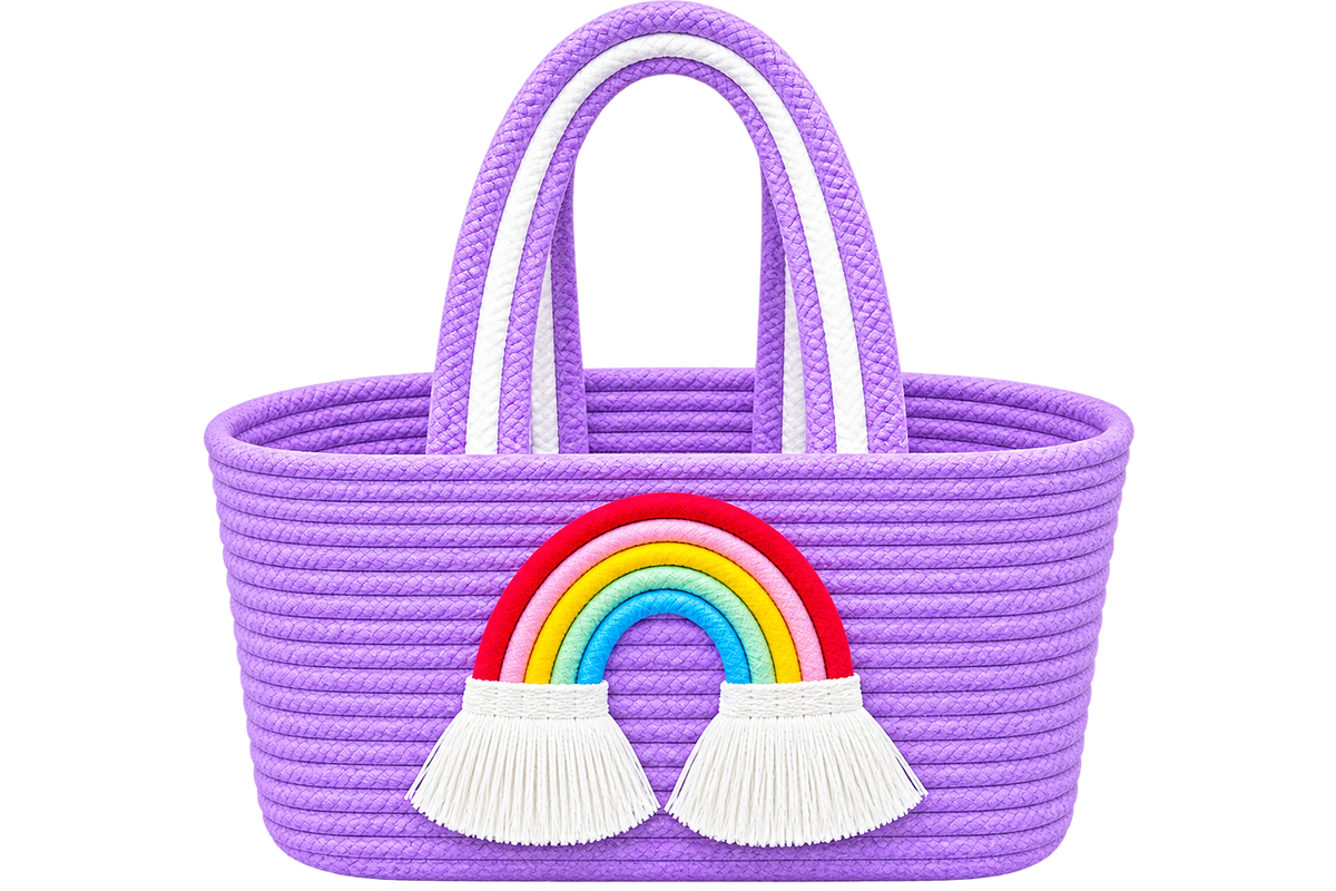 Jutepie Rainbow Rope Tote Bag – Handmade Braided Cotton Bag with Tassels | 10 × 6 × 6 Inch | Multiple Colors