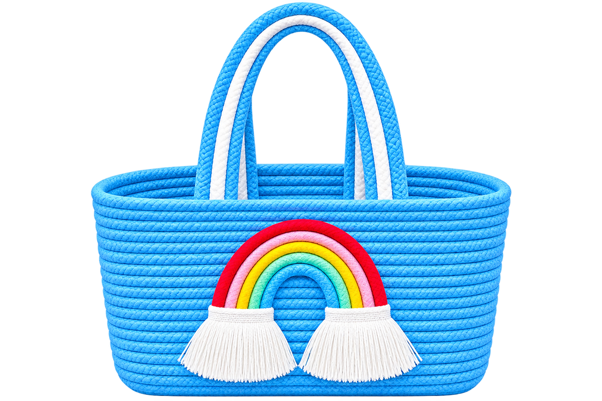 Jutepie Rainbow Rope Tote Bag – Handmade Braided Cotton Bag with Tassels | 10 × 6 × 6 Inch | Multiple Colors