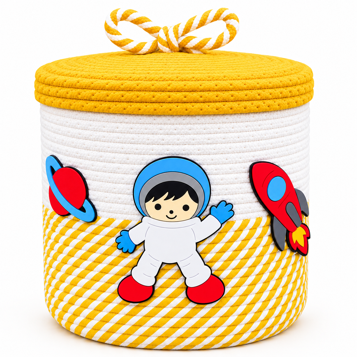 Handmade Kids Storage Basket with Space Theme | Astronaut, Rocket & Planet Toy Organizer | Nursery & Kids Room Decor-10x10 inch