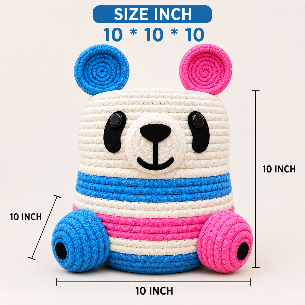 Handmade Jute Rope Bear Storage Basket for Kids | Cute Blue & Pink Toy Organizer | Animal-Shaped Basket for Nursery, Playroom & Home Decor