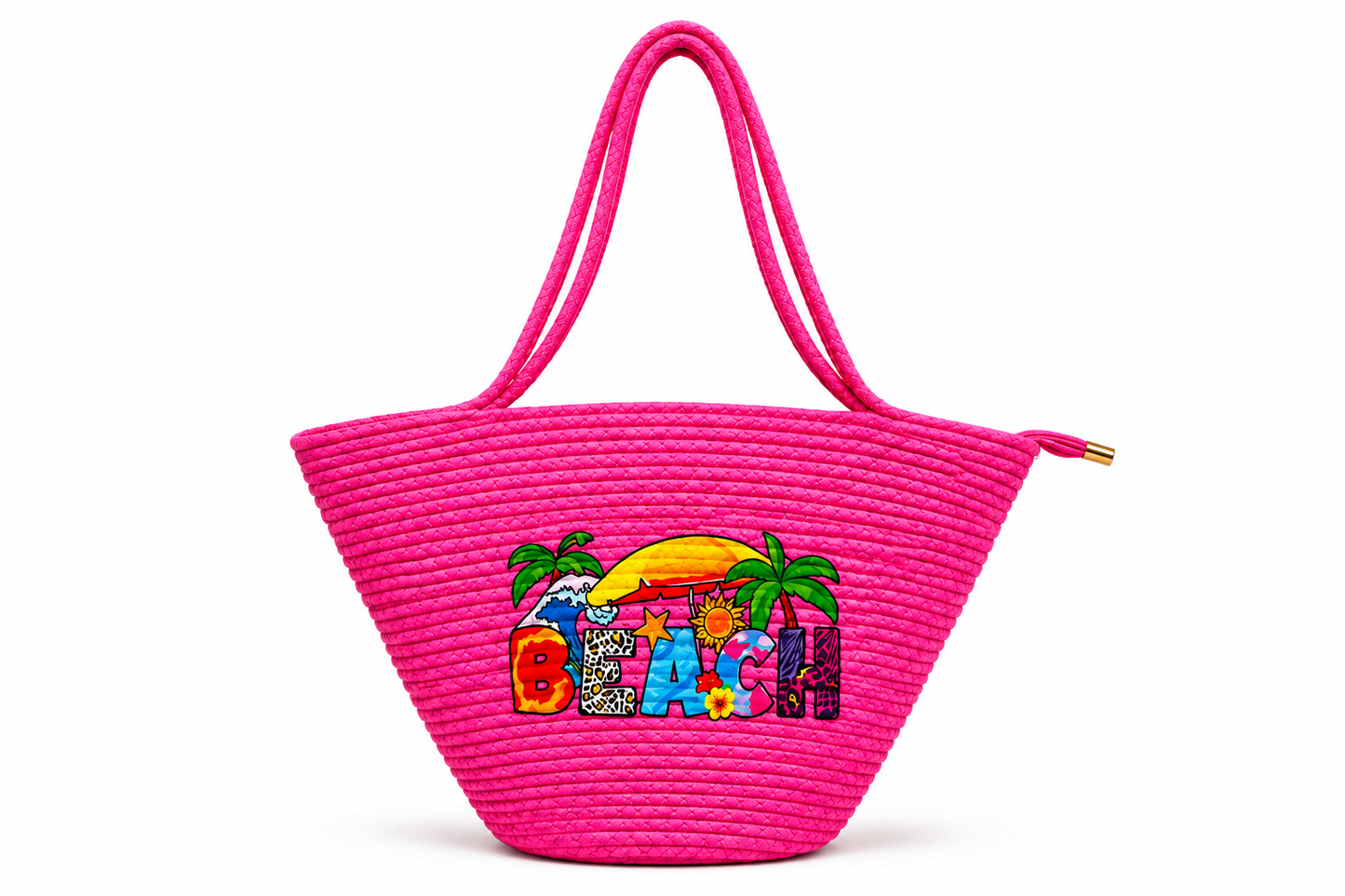 Women’s Pink Beach Tote Bag – Stylish Tropical Print Shoulder Handbag | 16×4×11 Inches