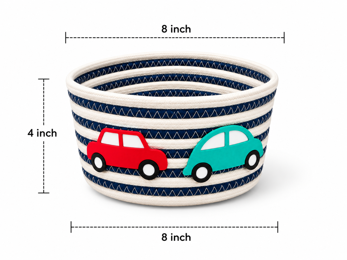 Navy Blue & White Kids Car Design Woven Storage Basket