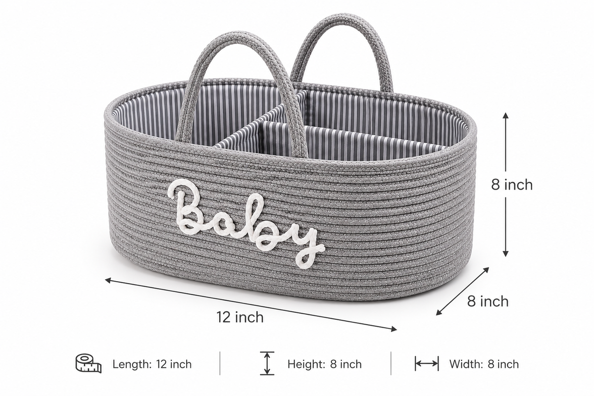 Baby Storage Basket with Handles – Stylish Nursery Organizer-12x8x8 inch