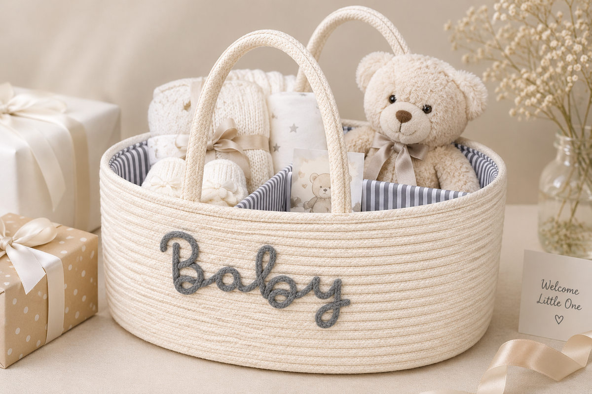 Baby Storage Basket with Handles – Stylish Nursery Organizer-12x8x8 inch