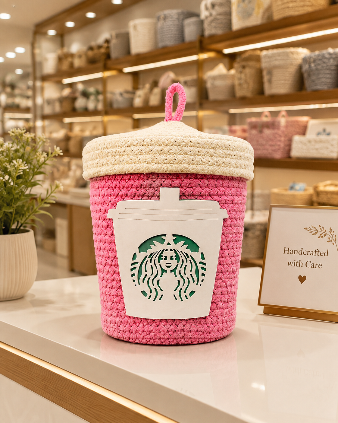 Set of 3 Woven Storage Baskets with Lids – Decorative Cup Design