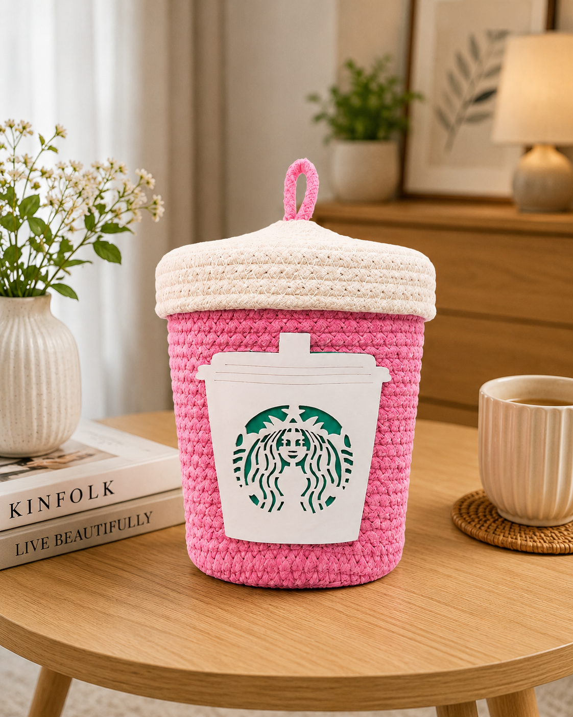 Set of 3 Woven Storage Baskets with Lids – Decorative Cup Design