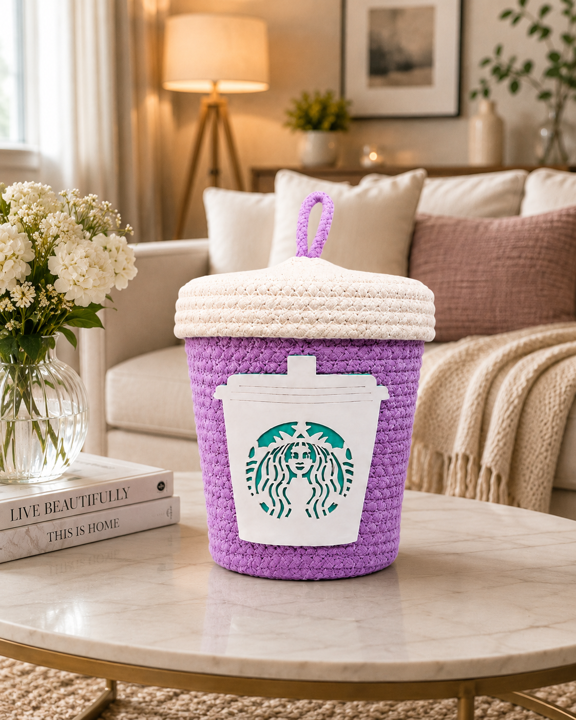 Set of 3 Woven Storage Baskets with Lids – Decorative Cup Design