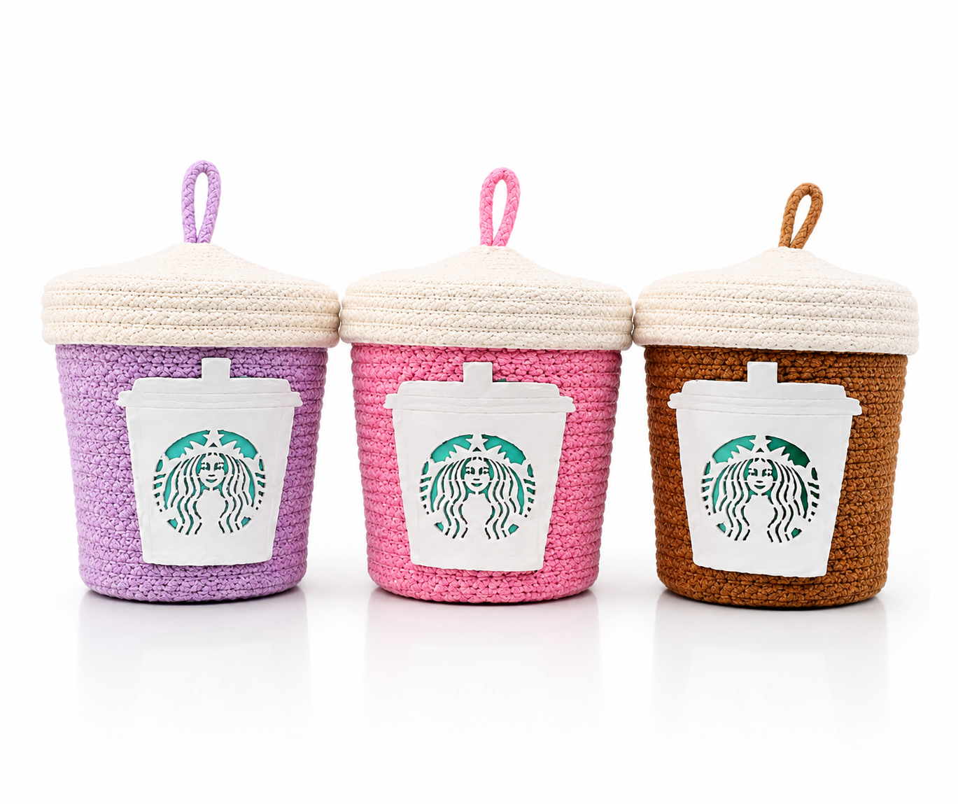 Set of 3 Woven Storage Baskets with Lids – Decorative Cup Design
