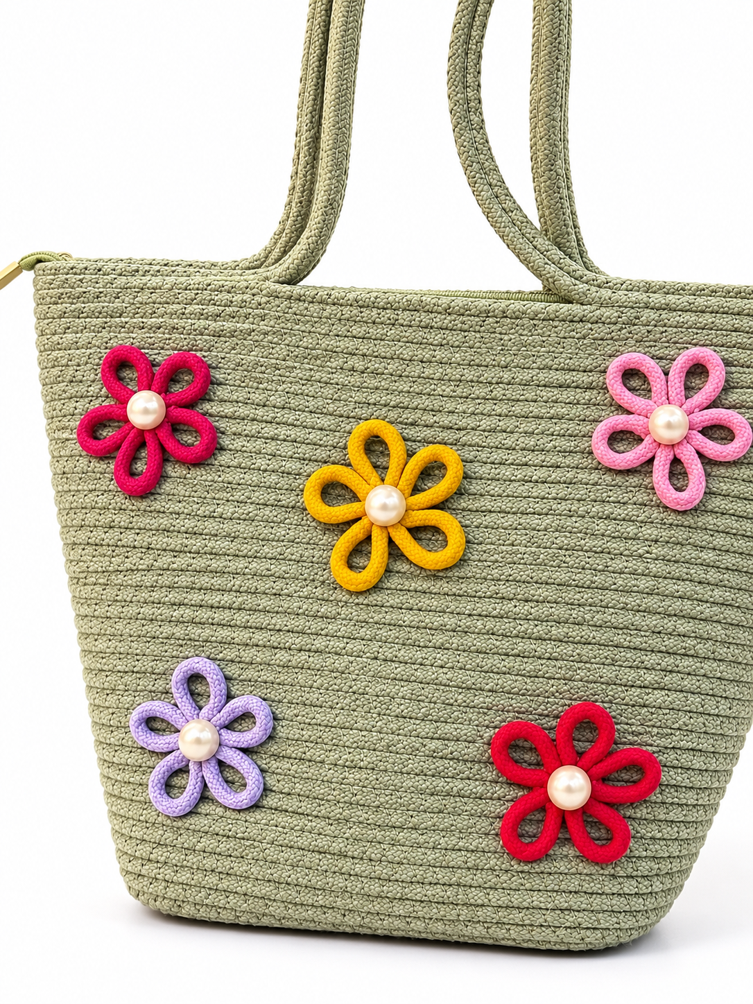 Floral Bloom Handmade Rope Handbag – 16 × 11 Inch