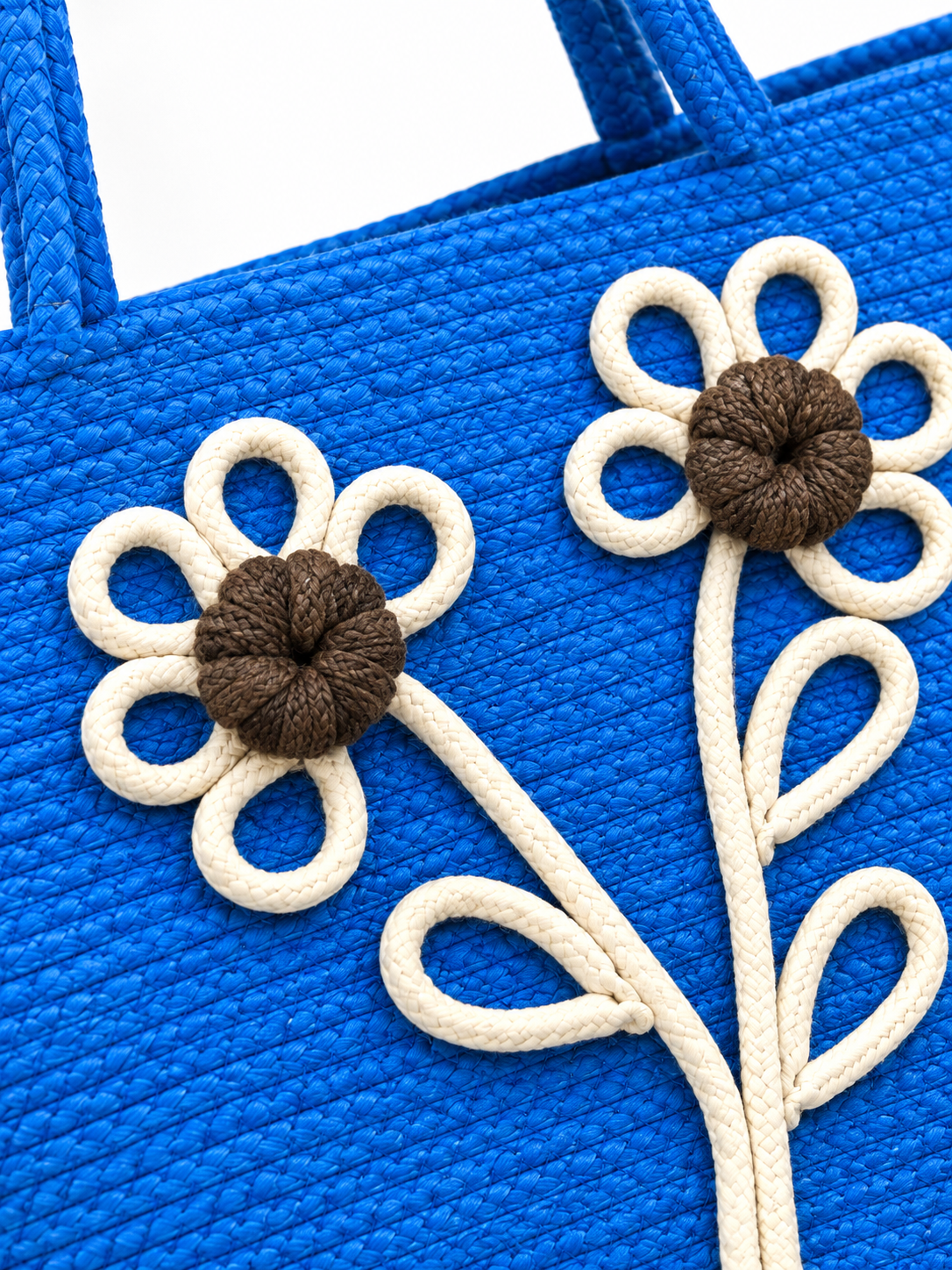 Royal Blue Daisy Bloom Handmade Jute Handbag– 16 × 11 Inch