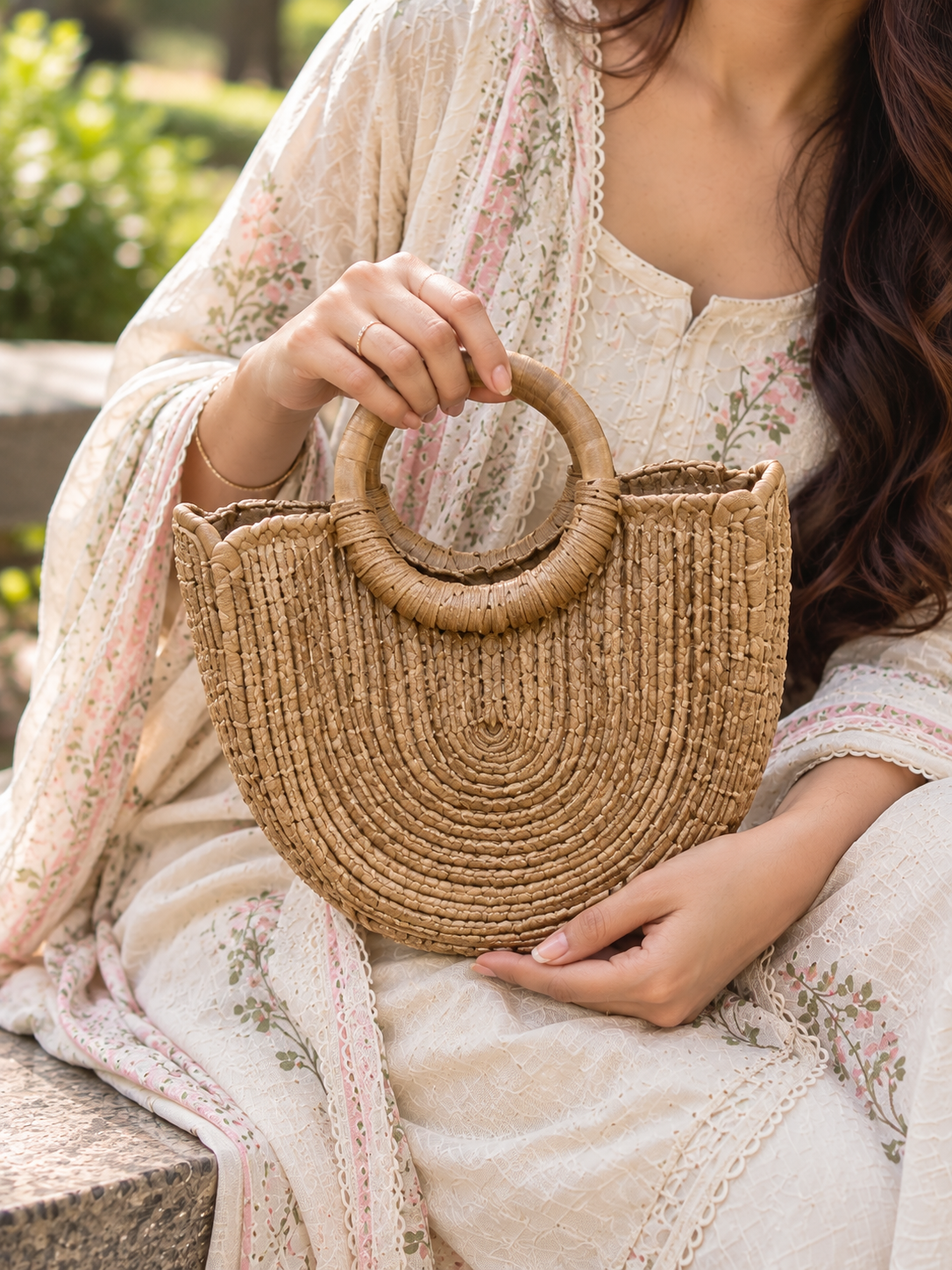 Natural Jute Round Handle Handcrafted Tote Bag