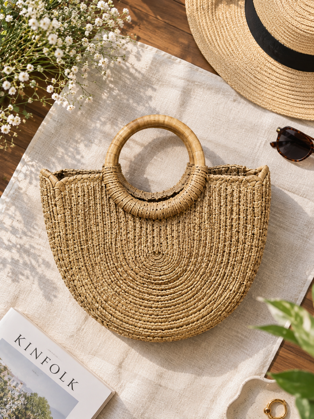 Natural Jute Round Handle Handcrafted Tote Bag