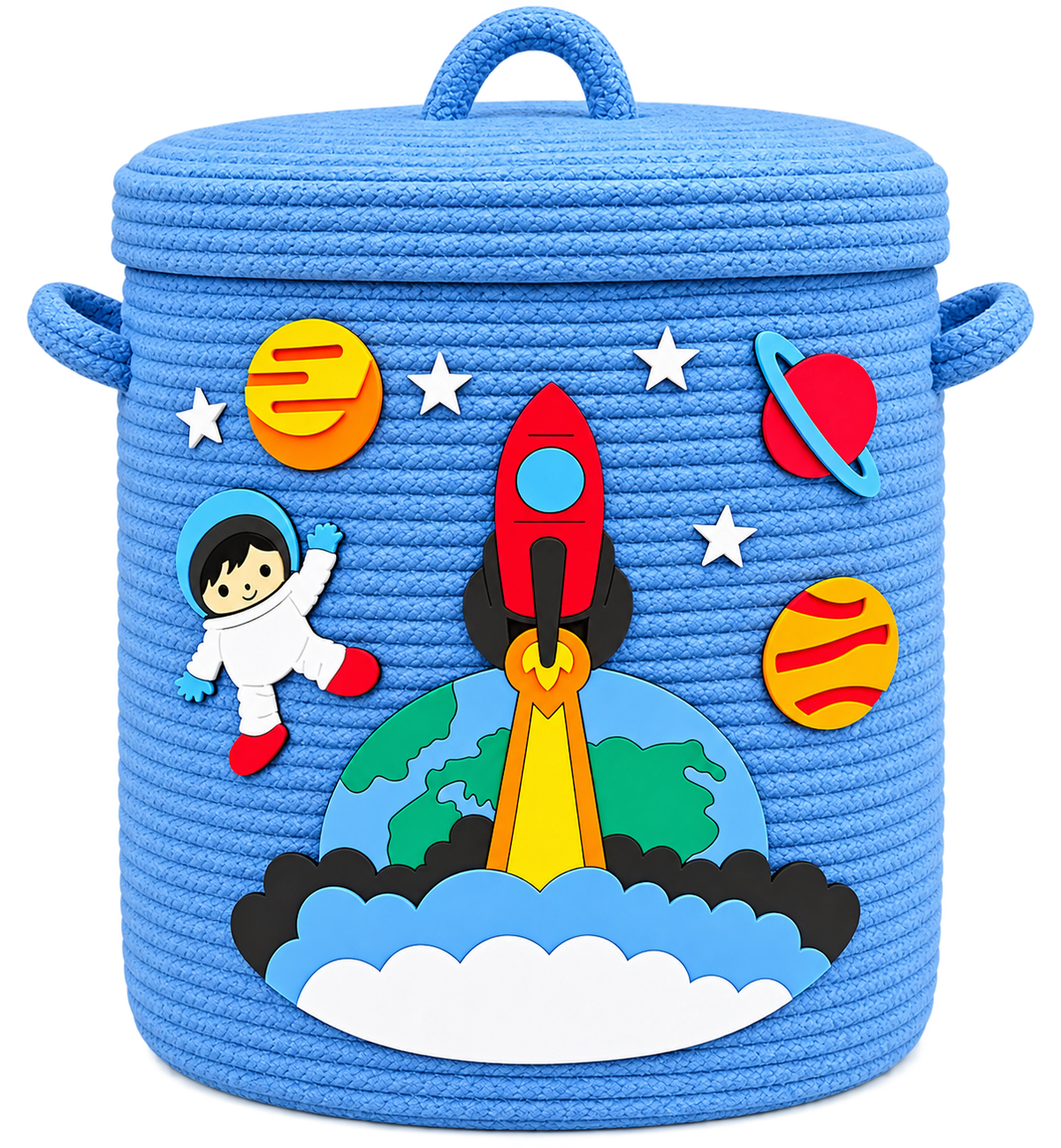 Handmade Kids Space Theme Rope Storage Basket with Lid-14x16 inch