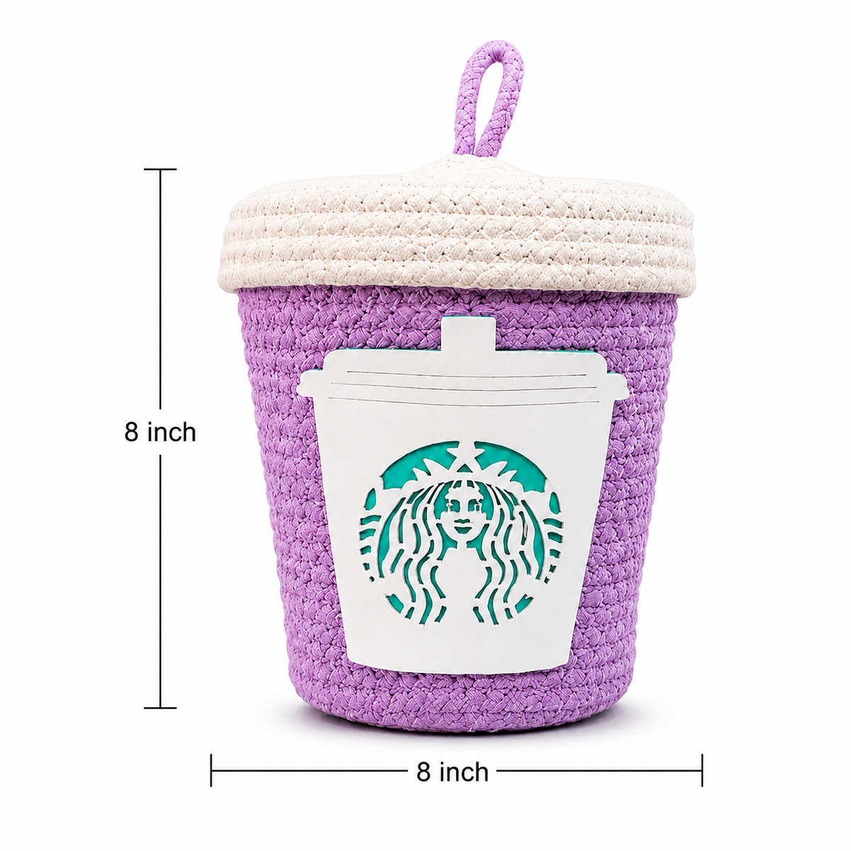 Handmade Coffee Cup Rope storage basket with Lid-8x8 inch