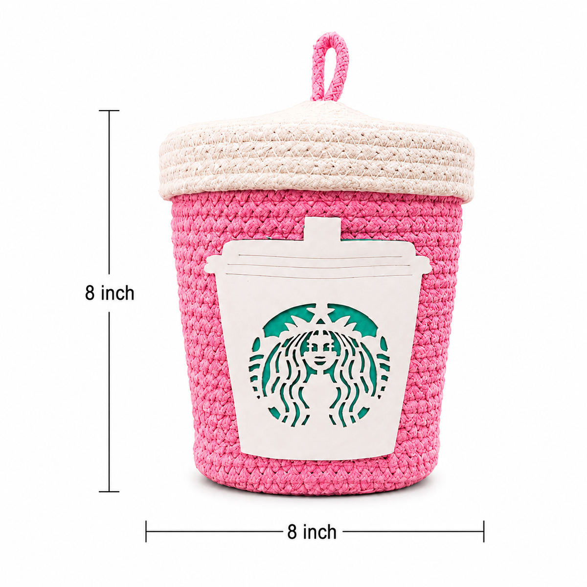 Handmade Coffee Cup Rope storage basket with Lid-8x8 inch