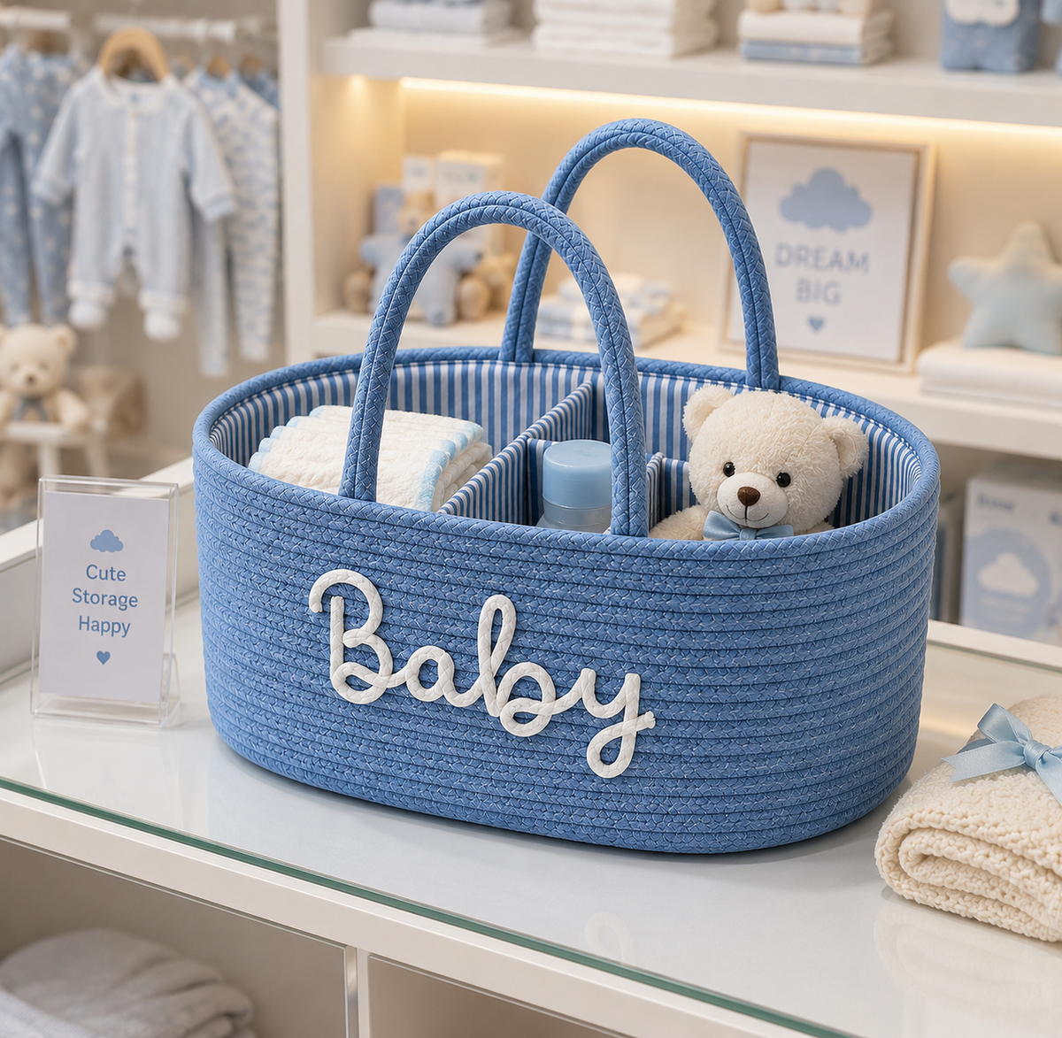 Baby Storage Basket with Handles – Stylish Nursery Organizer-12x8x8 inch