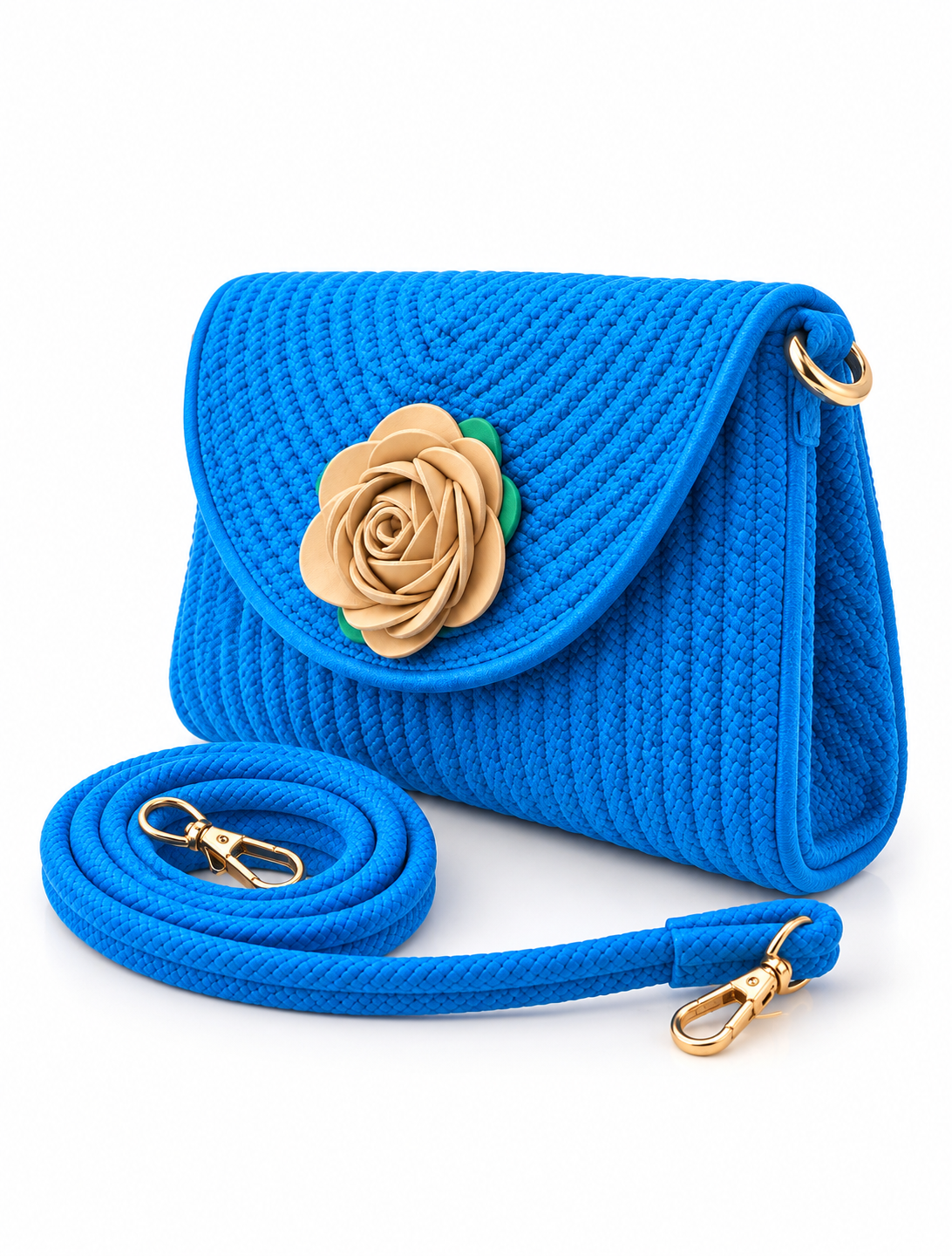 Handmade Woven Sling Bag with Floral Detailing & Detachable Strap | Stylish Clutch & Crossbody Bag for Women-12x7 inch