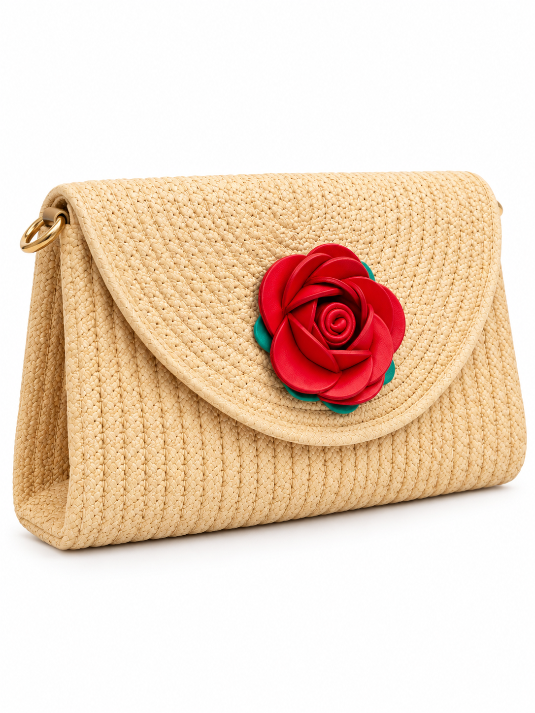 Handmade Woven Sling Bag with Floral Detailing & Detachable Strap | Stylish Clutch & Crossbody Bag for Women-12x7 inch