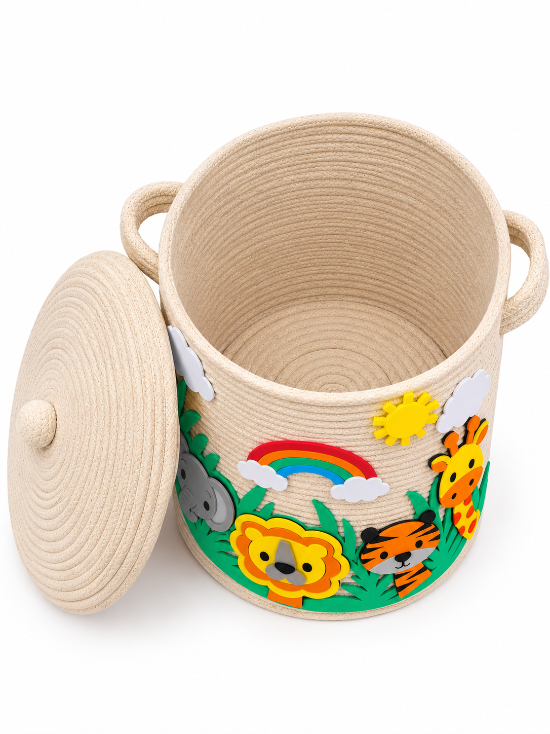 Handmade Kids Storage Basket with Jungle Animal Design | Cute Toy Organizer & Nursery Room Decor Basket-14x16 inch