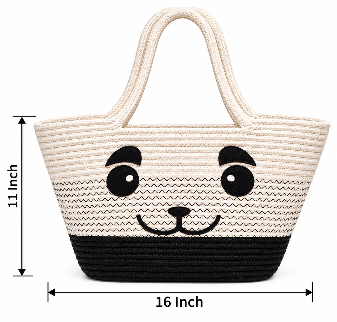 Handmade Cat Design Woven Tote Bag | Cute Rope Shoulder Bag for Women & Kids | Stylish Shopping, Travel & Everyday Carry Bag-11x16 inch