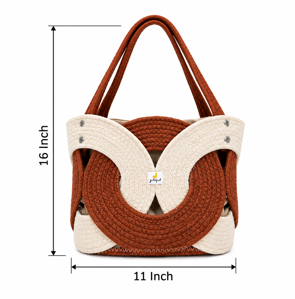 Handmade Braided Cotton Tote Bag with Butterfly Design | Stylish & Reusable Shoulder Carry Bag | Available in 7 Colours-11x16 inch