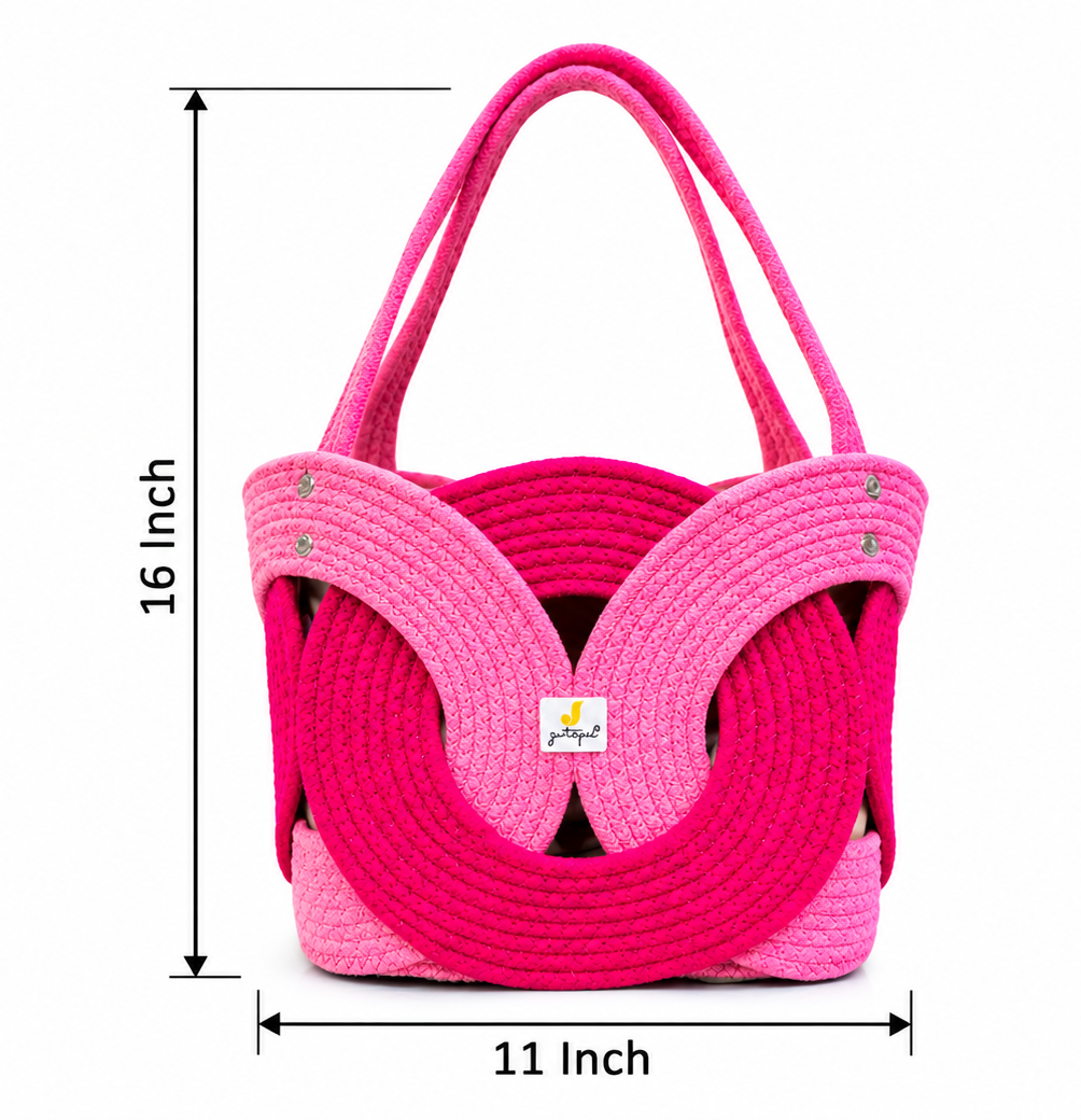 Handmade Braided Cotton Tote Bag with Butterfly Design | Stylish & Reusable Shoulder Carry Bag | Available in 7 Colours-11x16 inch