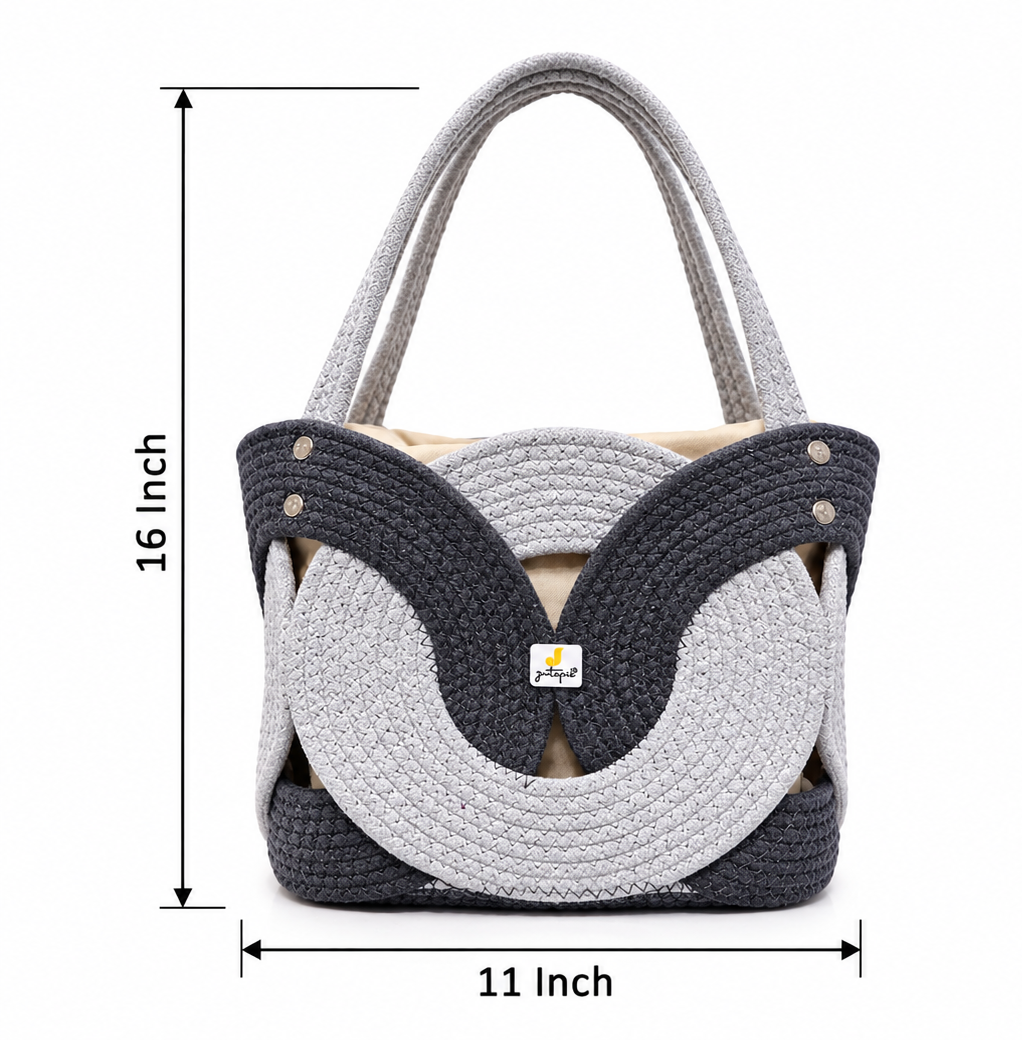 Handmade Braided Cotton Tote Bag with Butterfly Design | Stylish & Reusable Shoulder Carry Bag | Available in 7 Colours-11x16 inch