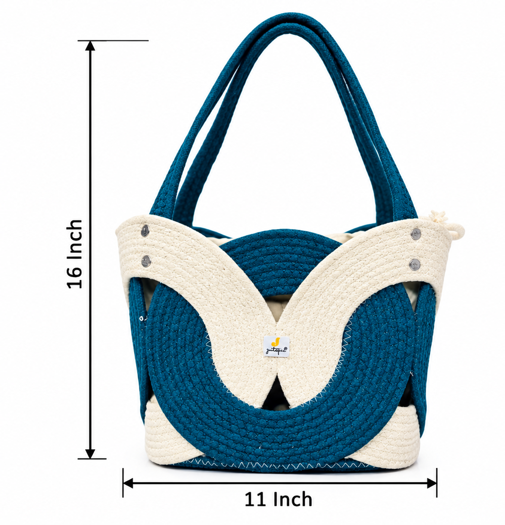 Handmade Braided Cotton Tote Bag with Butterfly Design | Stylish & Reusable Shoulder Carry Bag | Available in 7 Colours-11x16 inch