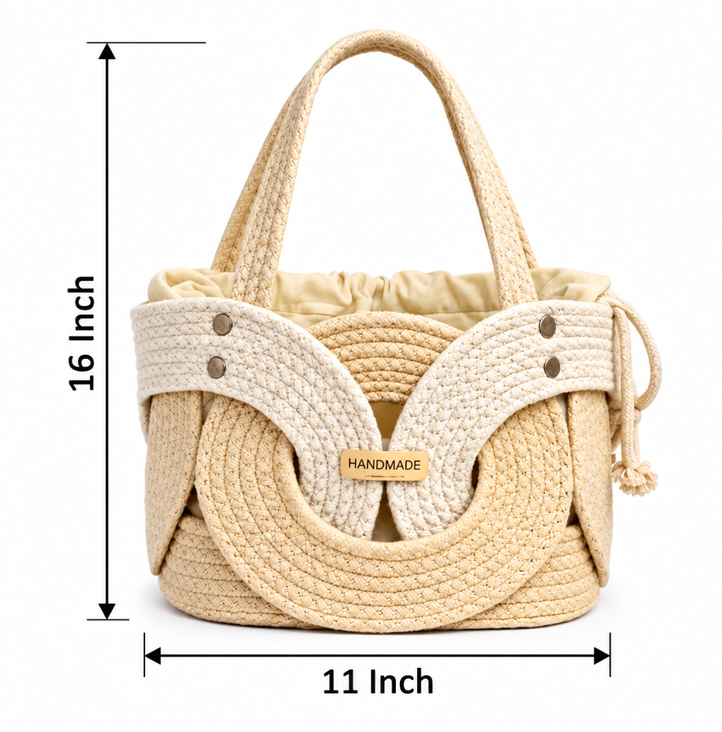 Handmade Braided Cotton Tote Bag with Butterfly Design | Stylish & Reusable Shoulder Carry Bag | Available in 7 Colours-11x16 inch