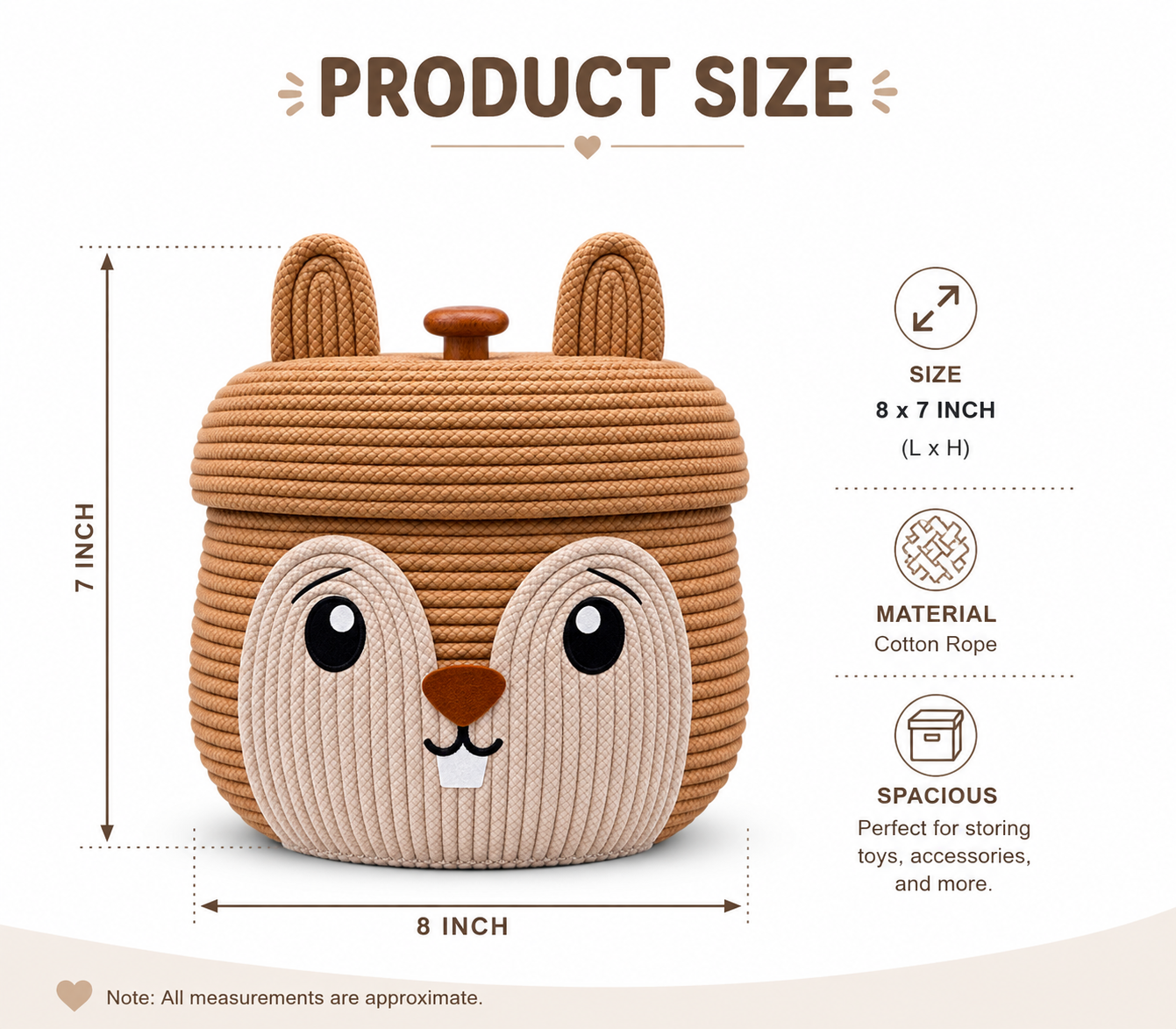 Cute Bunny Animal Face Storage Basket with Lid | Woven Rope Organizer for Kids Room & Nursery