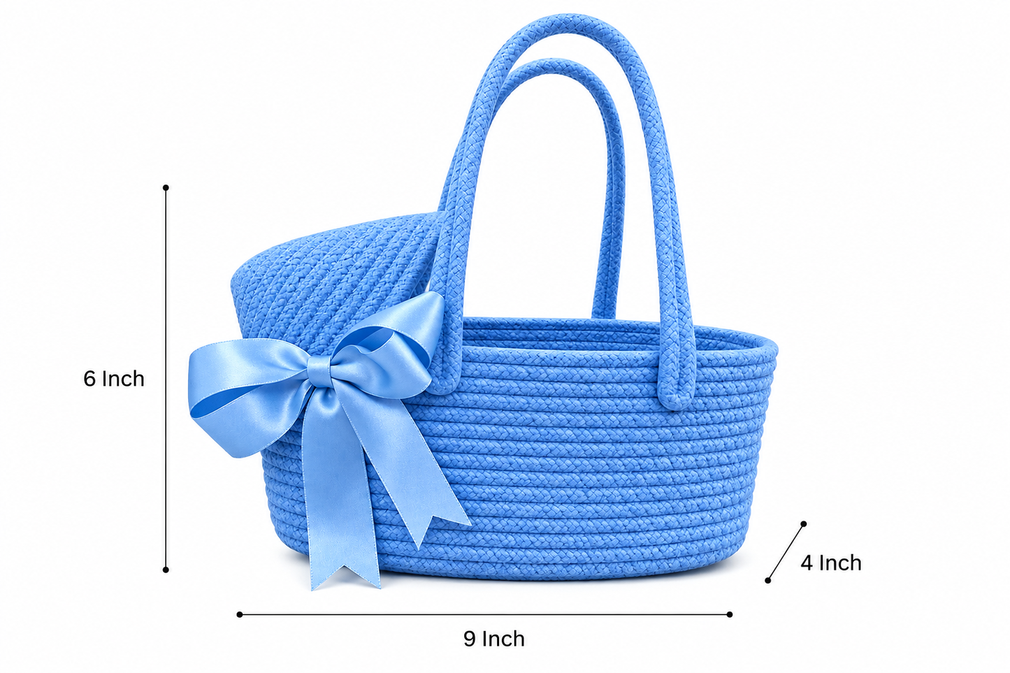 Sky Blue Woven Basket Bag with Satin Bow – Stylish Handmade Tote for Gifts & Home Décor
