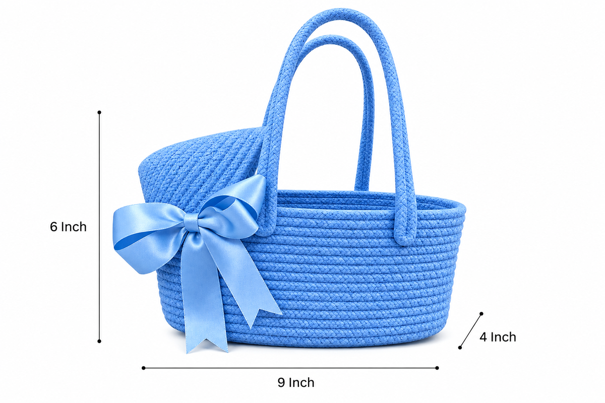 Handmade Woven Storage Basket with Bow Detail | Cute Rope Organizer Basket for Home, Nursery, Bedroom & Gift Hamper
