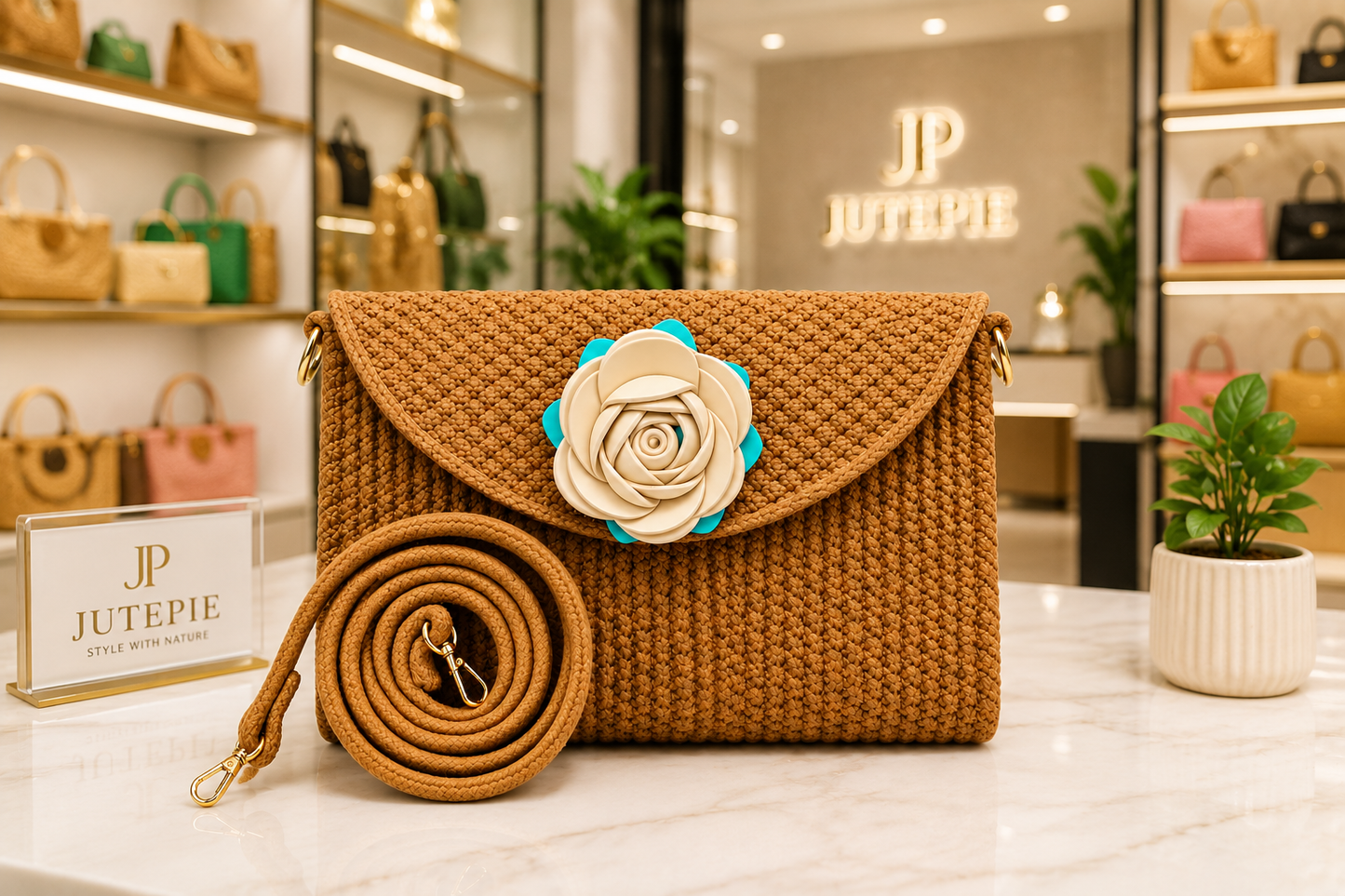 Blue Handmade Woven Sling Bag with Floral Design | Stylish Crossbody Clutch