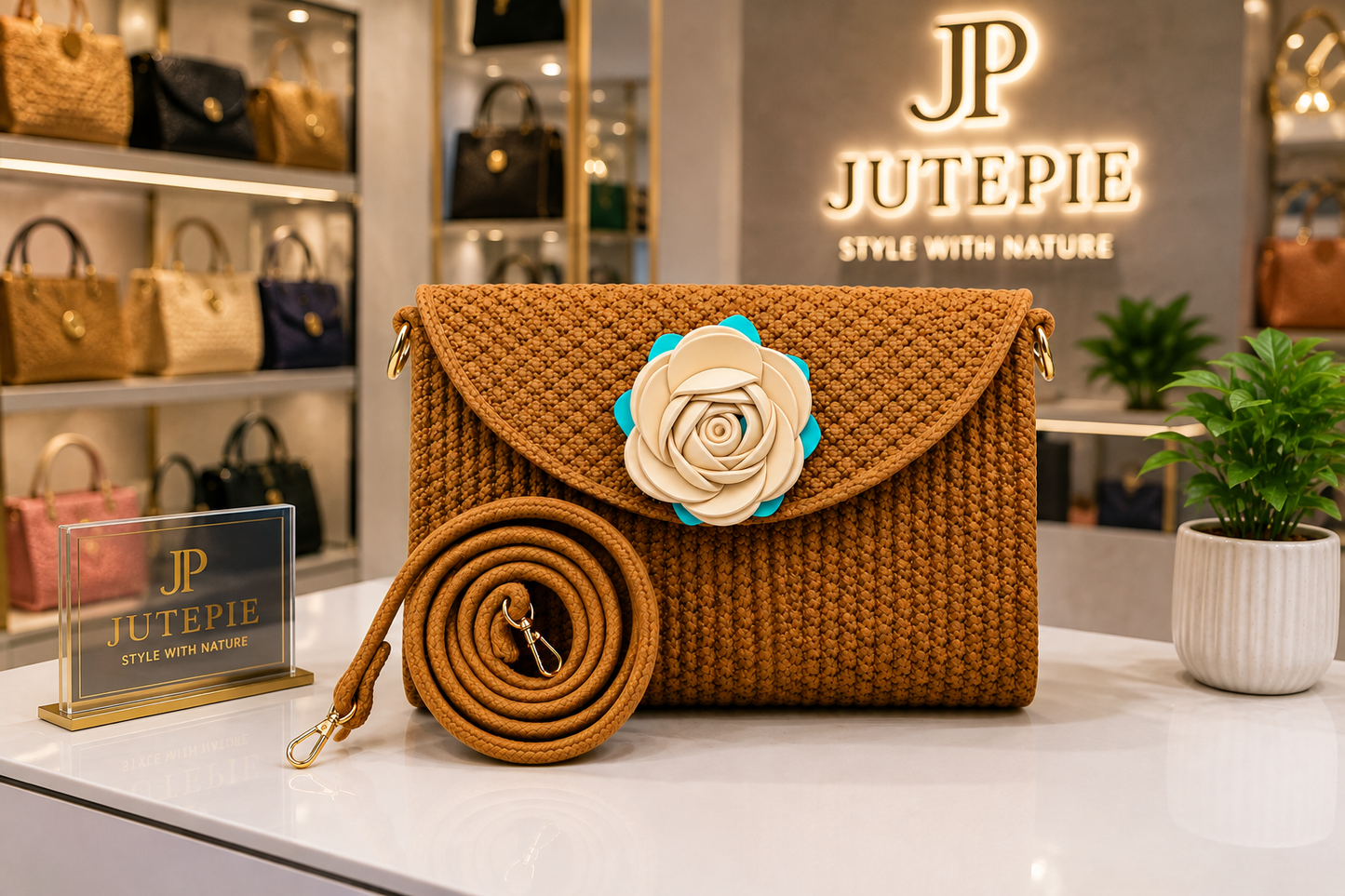 Blue Handmade Woven Sling Bag with Floral Design | Stylish Crossbody Clutch