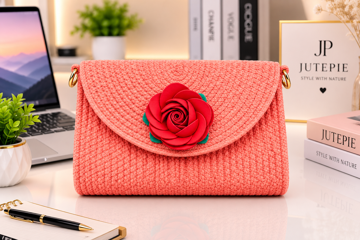 Blue Handmade Woven Sling Bag with Floral Design | Stylish Crossbody Clutch