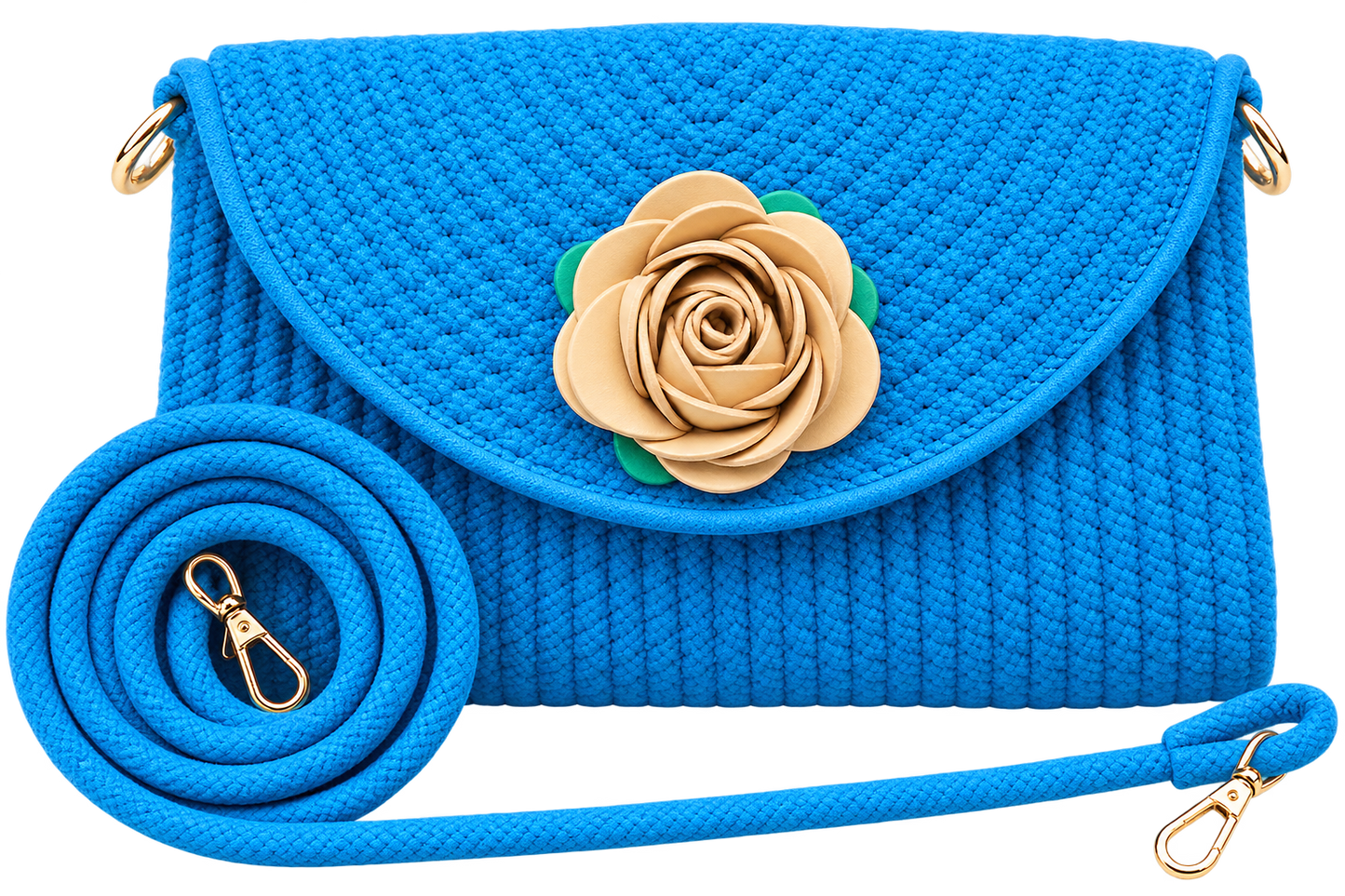 Blue Handmade Woven Sling Bag with Floral Design | Stylish Crossbody Clutch