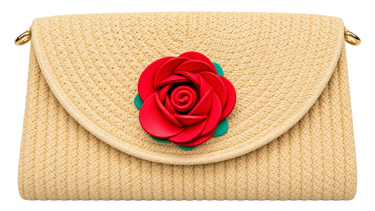 Handmade Woven Sling Bag with Floral Detailing & Detachable Strap | Stylish Clutch & Crossbody Bag for Women-12x7 inch