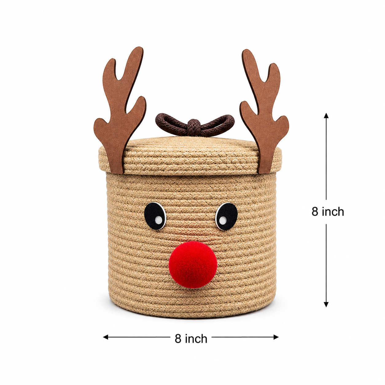 Reindeer Jute Storage Basket with Lid – Cute Christmas Home Decor & Organizer 🦌🎄