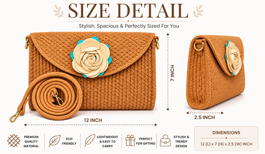 Blue Handmade Woven Sling Bag with Floral Design | Stylish Crossbody Clutch