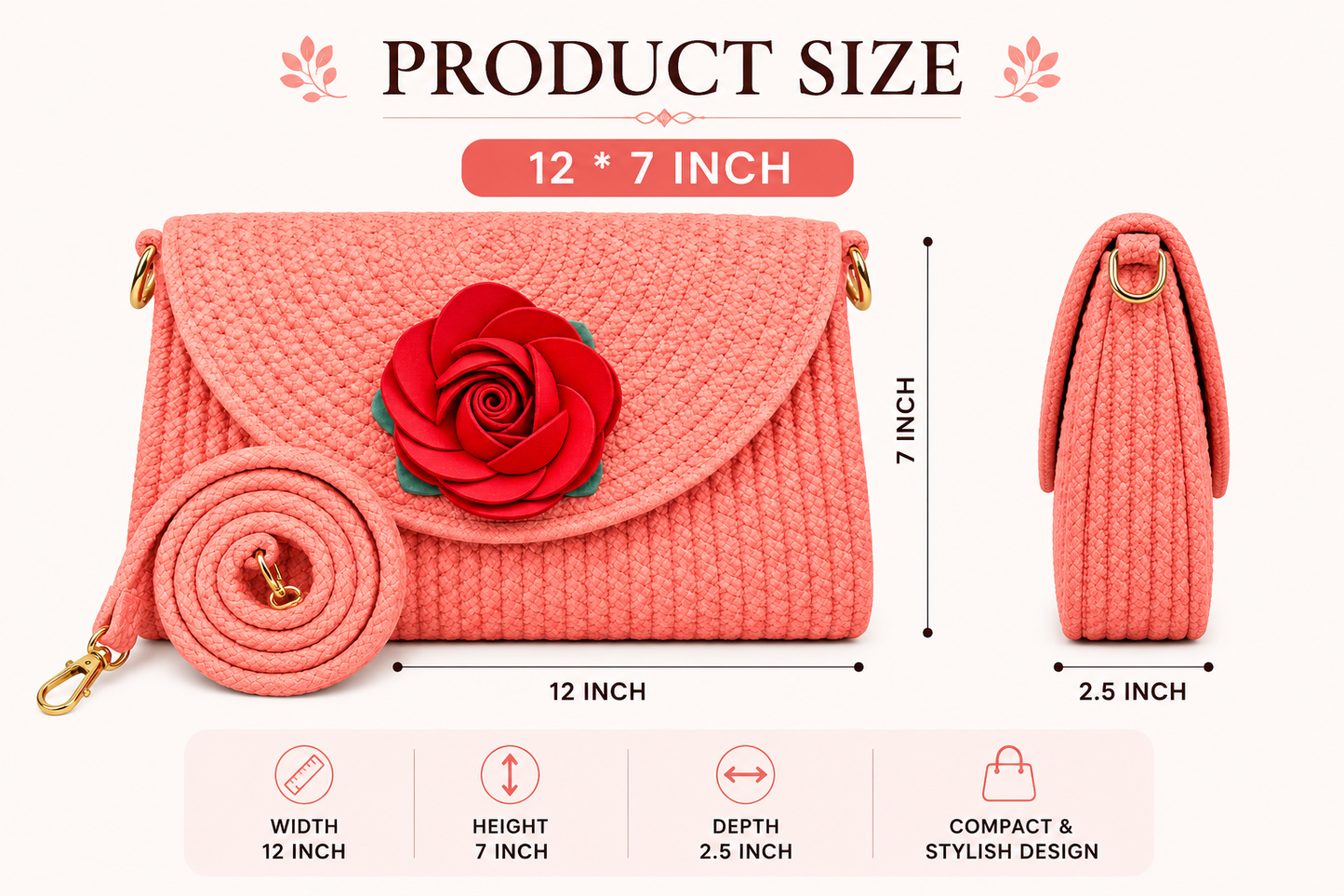 Blue Handmade Woven Sling Bag with Floral Design | Stylish Crossbody Clutch