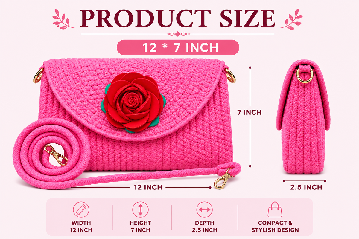 Blue Handmade Woven Sling Bag with Floral Design | Stylish Crossbody Clutch