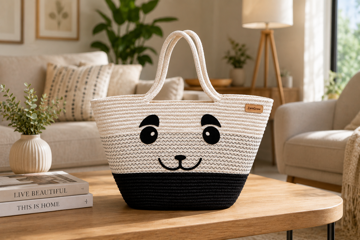 Cute Penguin Jute Tote Bag for Kids & Women – Handmade Rope Shopping Bag