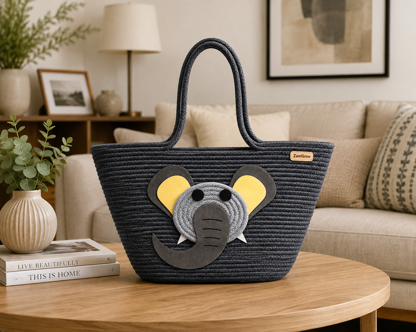 Cute Penguin Jute Tote Bag for Kids & Women – Handmade Rope Shopping Bag