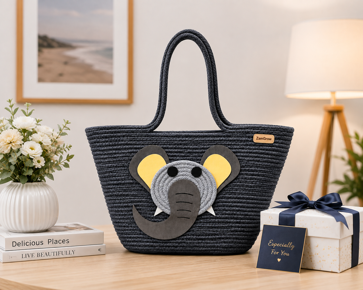 Cute Penguin Jute Tote Bag for Kids & Women – Handmade Rope Shopping Bag