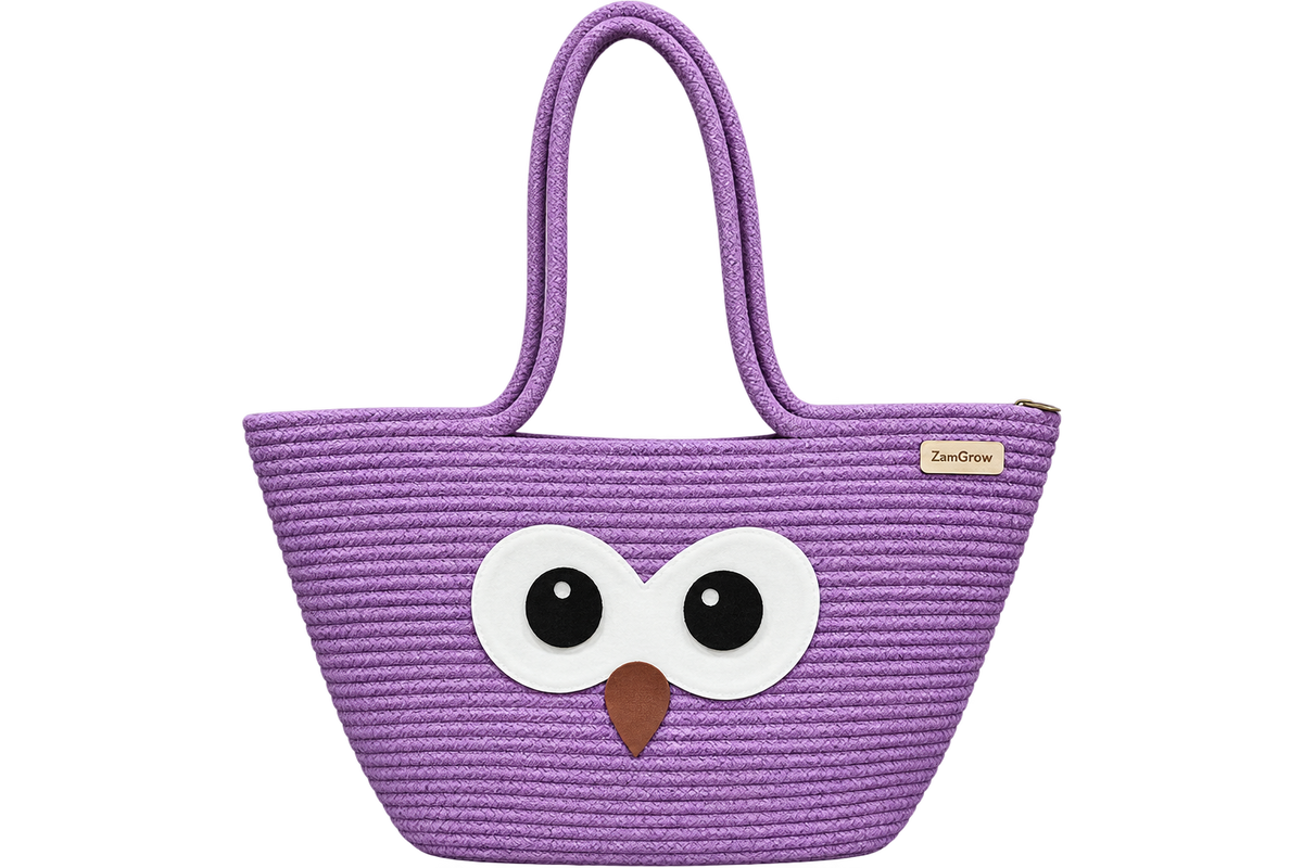 Cute Penguin Jute Tote Bag for Kids & Women – Handmade Rope Shopping Bag
