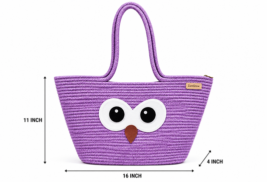 Cute Owl Face Woven Jute Tote Bag – Stylish Eco-Friendly Shopping & Gift Bag